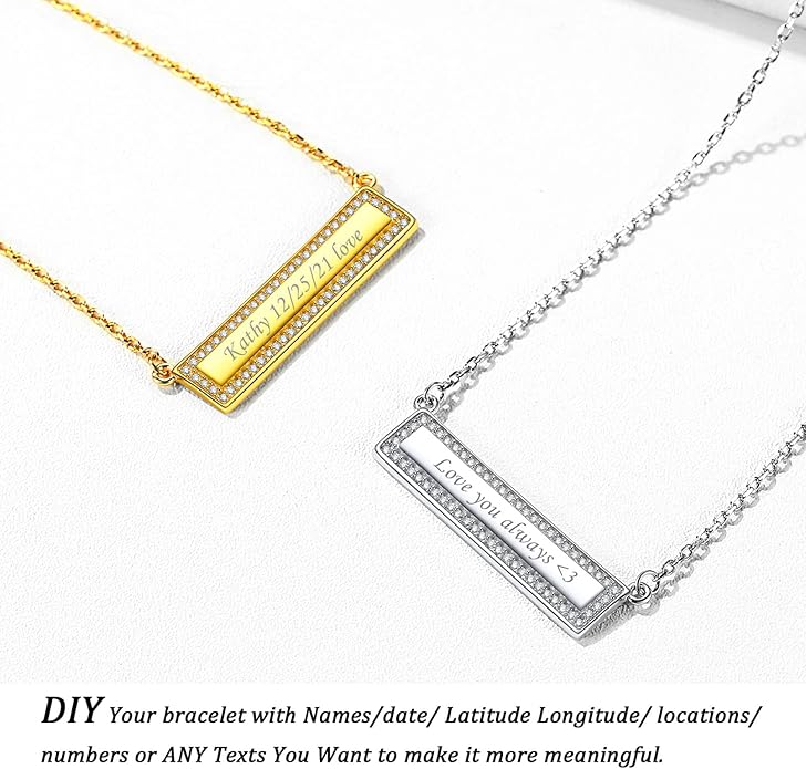 ChicSilver Customizable Vertical Bar Pendant Necklace 925 Sterling Silver Y Necklace Simple Fashion Jewelry Gifts for Women
