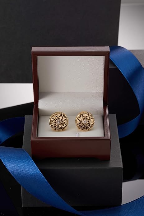 Cuff Links Mens, Cufflinks for Men, Men's Cuff Links for Wedding, Business, Father's Day, Gift for Men, 18K Gold Plated with Luxury Wooden Gift Box