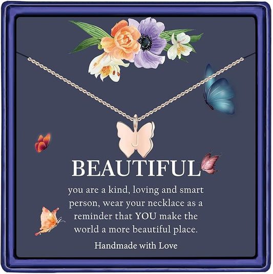 Hidepoo Initial Butterfly Necklace for Girls Gifts, 14K Gold/Silver/Rose Gold Filled Dainty Butterfly Pendant Choker Necklace Initial Butterfly Necklace Birthday Gifts for Girls