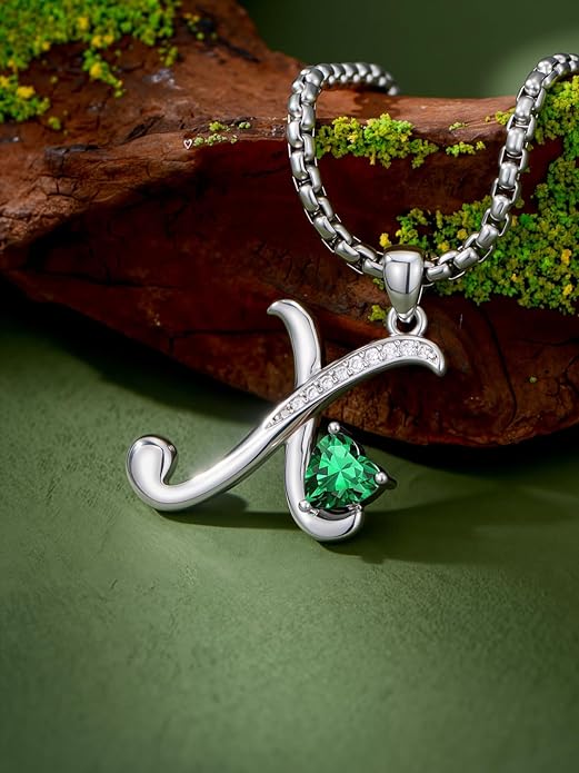 Christmas Gifts for Women Alphabet A to Z Initial Birthstone Pendant Necklaces for Women - 18k White Gold Plated Personalized Name Jewelry Valentine Mothers Day Birthday Gifts for Women Her Girlfriend