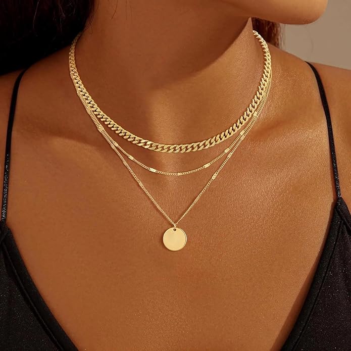 Gold Necklace for Women 14K Gold Plated Layered Necklaces Dainty Pendant Necklace Cute Stack Necklaces Set Fashion Jewelry Gift for Her