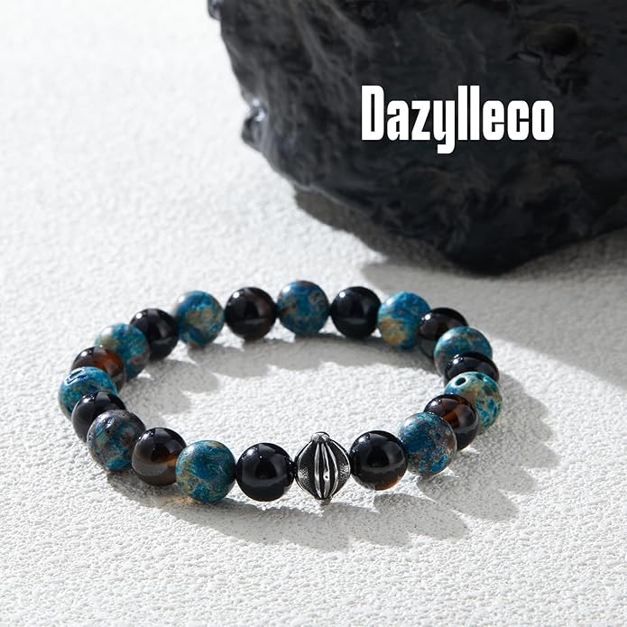 3pc Mens Beaded Bracelets Silver Stainless Steel Chain Bracelet for Men Handmade Braided Bracelet Sets Jewelry Gifts for Men