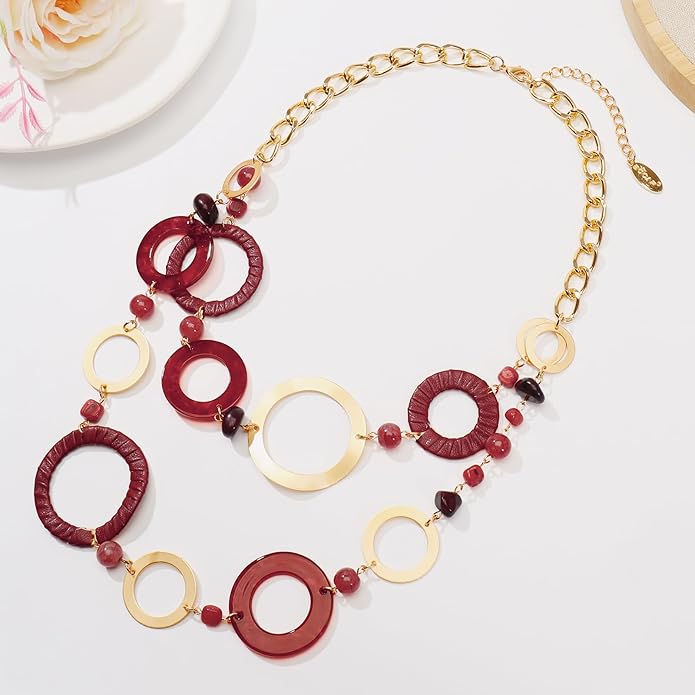Bocar Layered Collar Necklace Statement Circle 2 Strand Chain Jewelry Necklaces Trendy for Women Gift