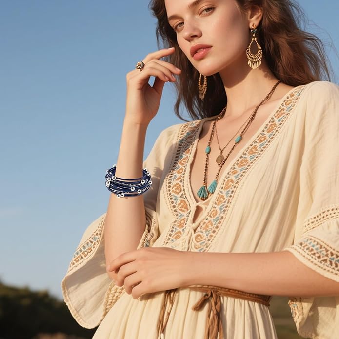 VIBILIA Boho Leather Wrap Bracelets for Women Multi-Layer Bracelets with Strong Clasp Jewelry for Women