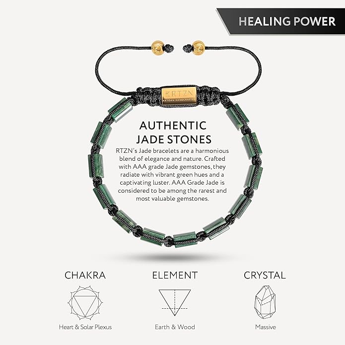 RTZN Jade Bracelet for Men – Premium Artisan Handcrafted Authentic Dark Green Jade Bracelet – 8MM Beaded Stone Mens Jade Bracelets