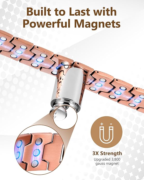 Feraco Copper Bracelet for Men 3X Strength,Magnetic Therapy Bracelet Copper Jewelry with Powerful 3800 Gauss Magnets,Premium Fold-Over Clasp