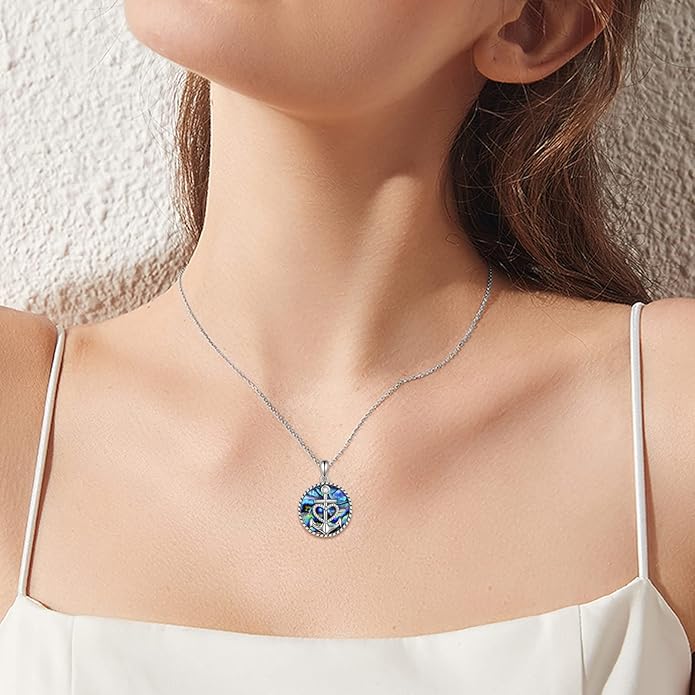 SHEAISRS Moon Sun Star Necklace 925 Sterling Silver Abalone Shell Celestial Jewelry Gift for Women