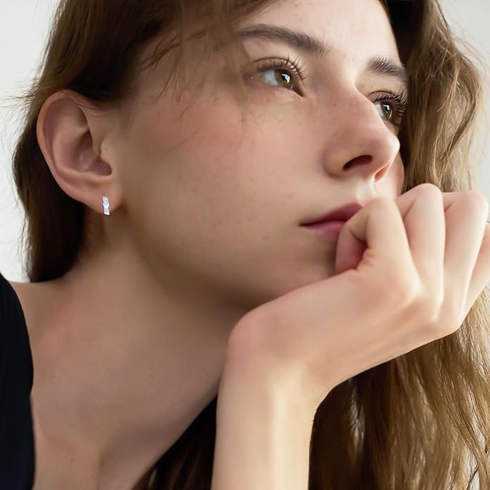 Small Hoop Earrings for Women 925 Sterling Silver Huggie Hoop Opal Earrings Hypoallergenic Earring Jewelry Gifts