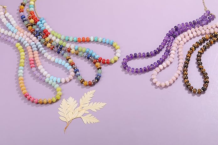 CrystalTears Beaded Gemstone Necklace for Women, Womens Colorful Boho Stone Bead Choker Necklace, Handmade Natural Crystal Stone Summer Beach Jewellery Gifts for Women Mom Christmas