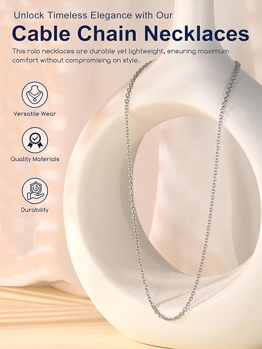 Suplight Stainless Steel Cable Chain Necklaces for Men Women 14K Gold/Black/Rose Gold Plated Cable Link Chains, 2mm Thin & Dainty & Sturdy Chains for Pendant 14"-30" Length
