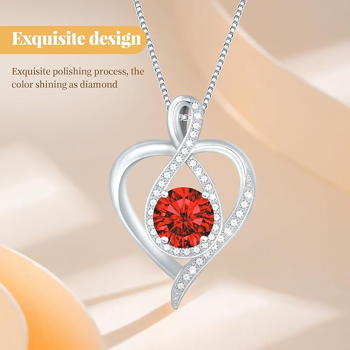 925 Sterling Silver Infinity Heart Necklace for Women, Rhodium Plated Cubic Zirconia Pendant Gift for Girlfriend Wife Mom - Anniversary Valentine's Day Birthday Present with Elegant Gift Box