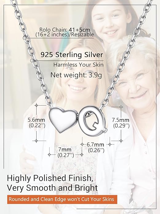 PROSILVER Initial Heart Necklace for Women, 925 Sterling Silver Tiny Heart Letter Necklace Siver, Gold Necklace, Come with Box