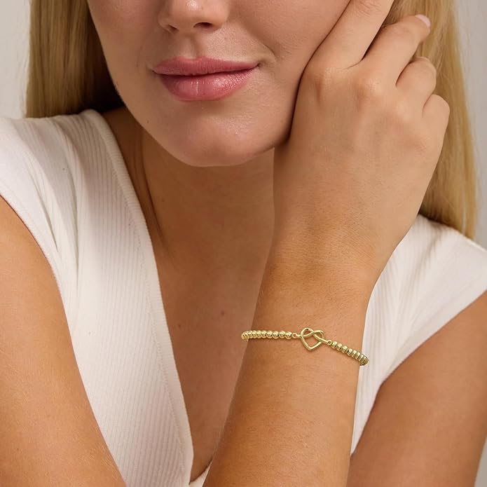 Beaded Bracelet for Women Trendy Stretch Handmade Ball Charm Bracelet Dainty Cross Heart Bow Wave CZ Stackable Jewelry Charm Gifts for Her