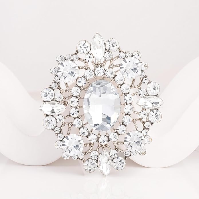 LAXPICOL Vintage Clear Austrian Crystal Brooch Pin for Women Elegant Wedding Bridal Brooches Broach Pin 1.69"*1.39"