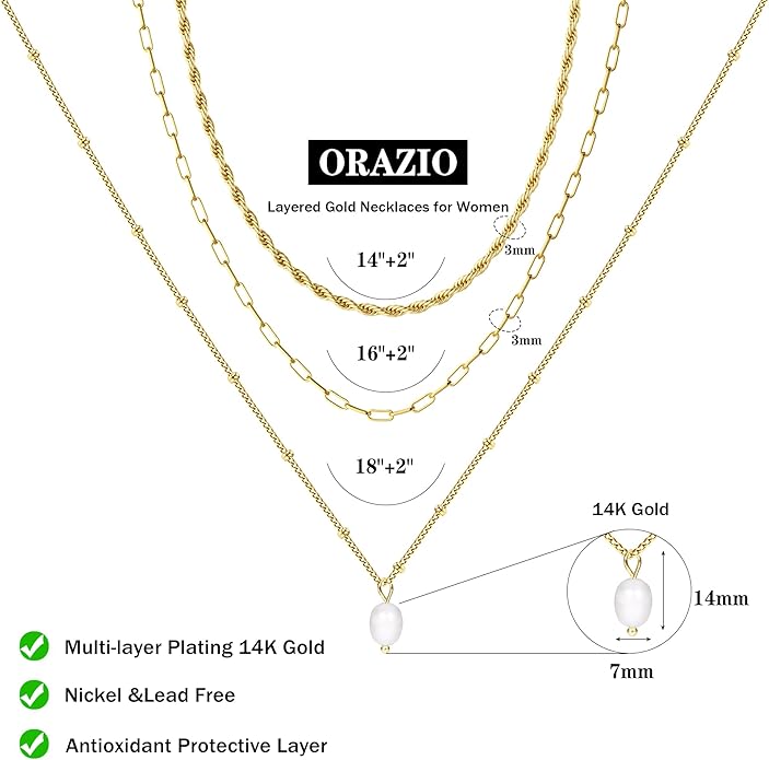 ORAZIO Gold Necklaces for Women,Layered Gold Necklace,14K Gold Plated Pendant Necklaces,Simple Choker Necklaces Set, Dainty Gold Chain Necklaces,Trendy Gold Stacked Jewelry Gifts for Women