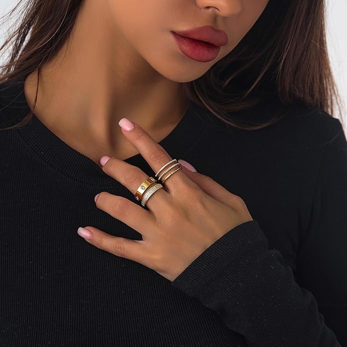 PDWZNBA Gold Rings for Women Non Tarnish Stackable Rings Trendy Dainty 18K Gold Plated Stacking Rings Set Love Friendship Rings Band Rings Promise Wedding Engagement Rings Size 5-11