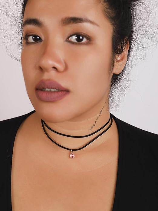 Sacina Layered Black Choker Necklace, Glass Teardrop Chocker, Black Necklace, Gothic Goth Boho Choker, Christmas Jewelry Gift For Women