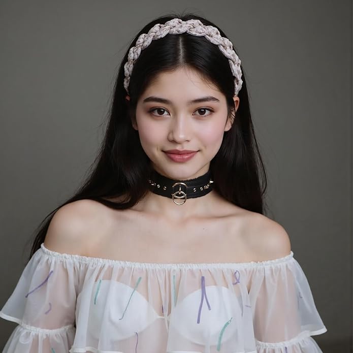 Gothic Punk Choker for Women, Handmade PU Leather Collar with Crystal Rivets Soft Inner Fur Comfortable Necklace