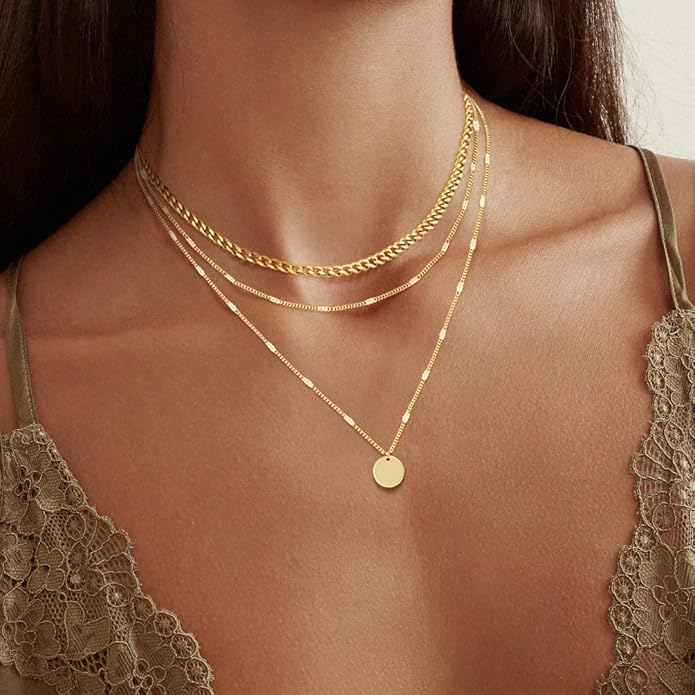 14K Gold Plated Layering Necklaces For Women Gold Necklace Set, Cuban Link, Snake Chain, Paperclip Layered Chains, Twisted Rope and Twisted Chain, Trendy Layering Necklace