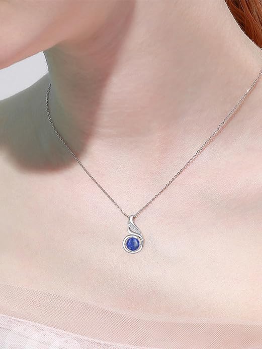 TANGPOET Birthstone Gemstone Necklaces for Women 925 Sterling Silver Dainty Pendant Jewelry Valentines Mothers Day Christmas Birthday Gifts for Mom Girlfriend Wife Daughter