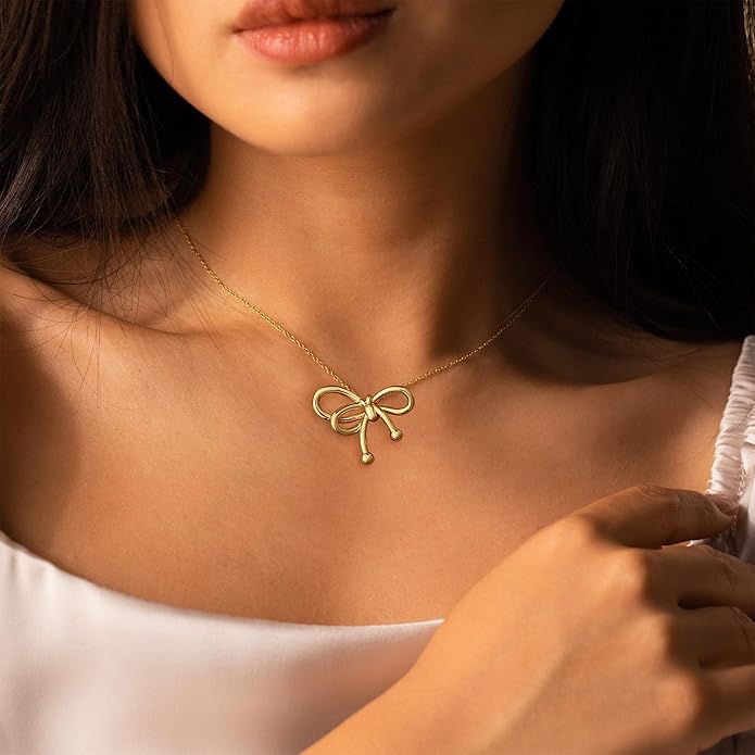 Dainty Gold Butterfly Bow Necklace for Women,18k Gold Plated Choker Necklaces for Women Waterproof & Daily & Simple, Gold Jewelry for Women
