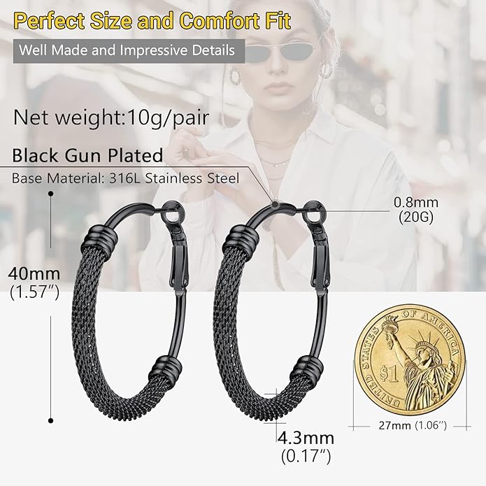 PROSTEEL 30/40/60/80/100mm Chunky Hoop Earrings For Women Gold Plated/Black Stainless Steel Hoops Earrings Statement Jewelry
