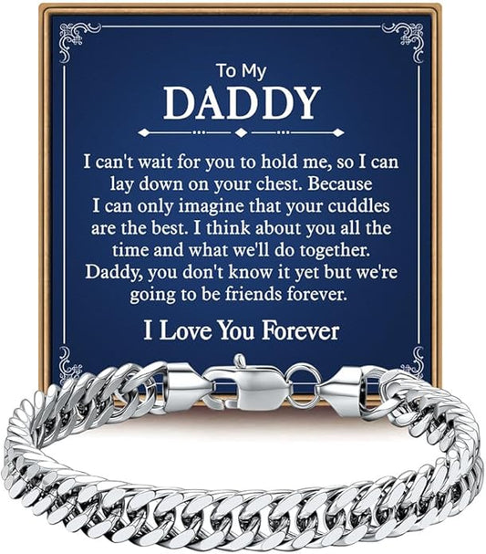 IEFLIFE Bracelet Gifts for Men Him - Silver/Black Stainless Steel Cuban Link Chain Bracelet Gifts for Son Grandson, Fathers Day Anniversary Birthday Gift for Men Husband, 8mm Bracelets Gift Jewelry