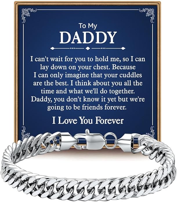 IEFLIFE Bracelet Gifts for Men Him - Silver/Black Stainless Steel Cuban Link Chain Bracelet Gifts for Son Grandson, Fathers Day Anniversary Birthday Gift for Men Husband, 8mm Bracelets Gift Jewelry