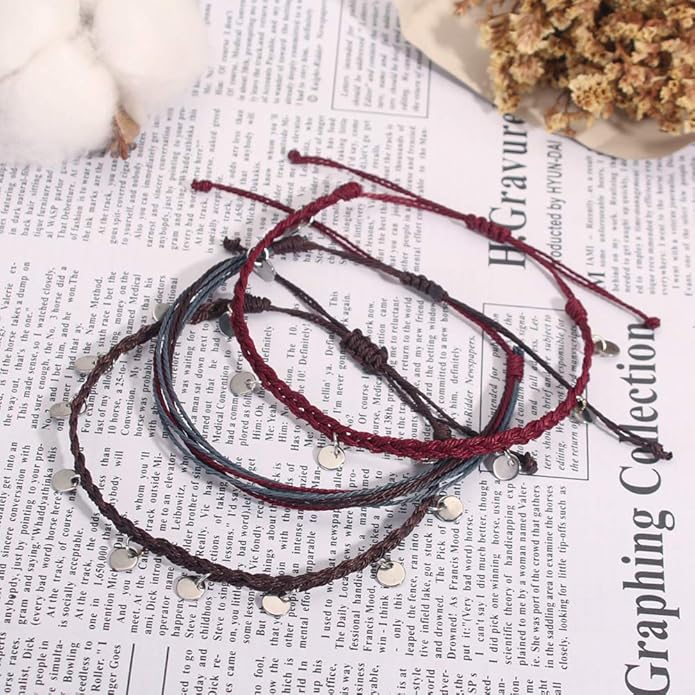FANCY SHINY String Ankle Bracelets Waterproof Rope Anklets Braided Beach Boho Coin Anklets Cute Friendship Foot Jewelry for Women