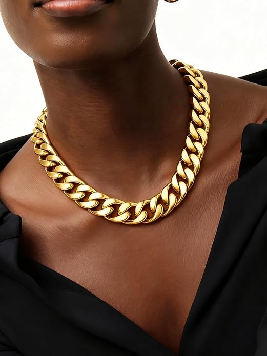 ChainsPro Chunky Cuban Link Chain Necklace for Women,Stainless Steel Silver/Gold Plated Thick Choker, 5/12/14mm Width,18" and 20" Punk Hip Hop Trendy Jewelry Gifts