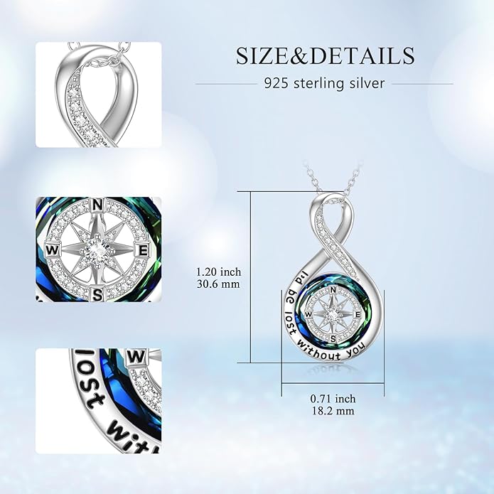TOUPOP Compass Necklace for Women Sterling Silver I'd be Lost without You Necklaces Wedding Anniversary Jewelry Birthday Valentines Day Gifts for Her Wife Girlfriend
