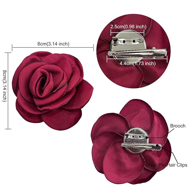 Sanrich Women's Brooches 4pcs Rose Flower Hair Clip Mexican Hair Flowers Clips Hairpin Brooch Tea Party Hats Headpieces (burgundy)