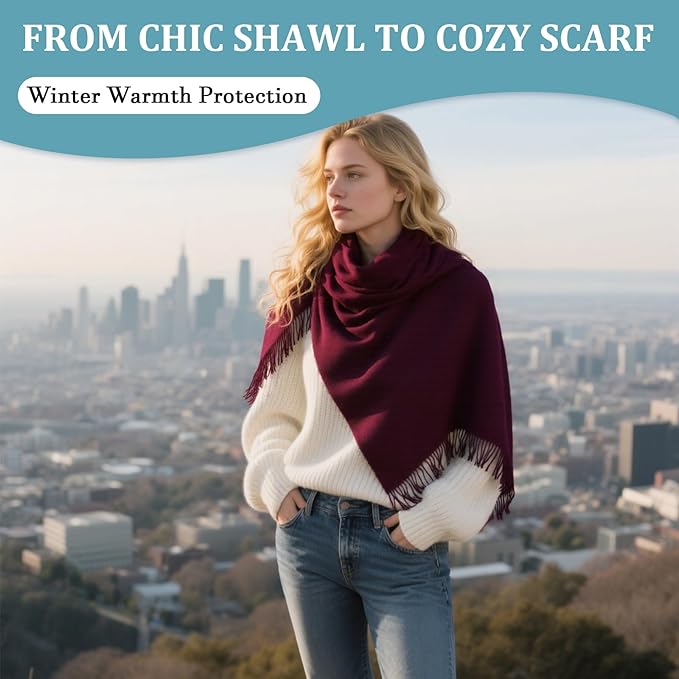 FLEESOFT Winter Wool Scarf Shawl -Thick Oversized Pashmina Shawl Wrap,Soft Warm Winter Scarves,Travel Blanket Scarf for Women