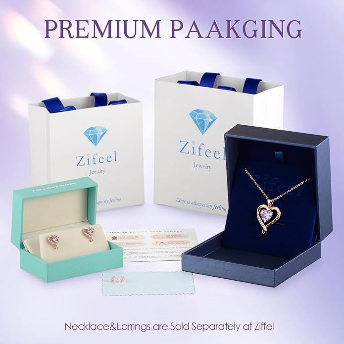 Earrings for Women, S925 Sterling Silver Rose Gold Birthstone Heart Studs Earring for Girlfriend Wife, Anniversary Birthday Christmas Valentines Mothers Day Gifts Jewelry for Women Wife Her Mom