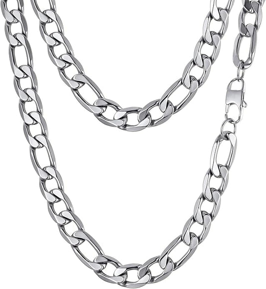 PROSTEEL 316L Stainless Steel Figaro Cuban Chain Necklace for Men, Black/18K Real Gold Plated, 4/5/6/7.5/9/10/13mm, 14inch-30inch, Come with Box