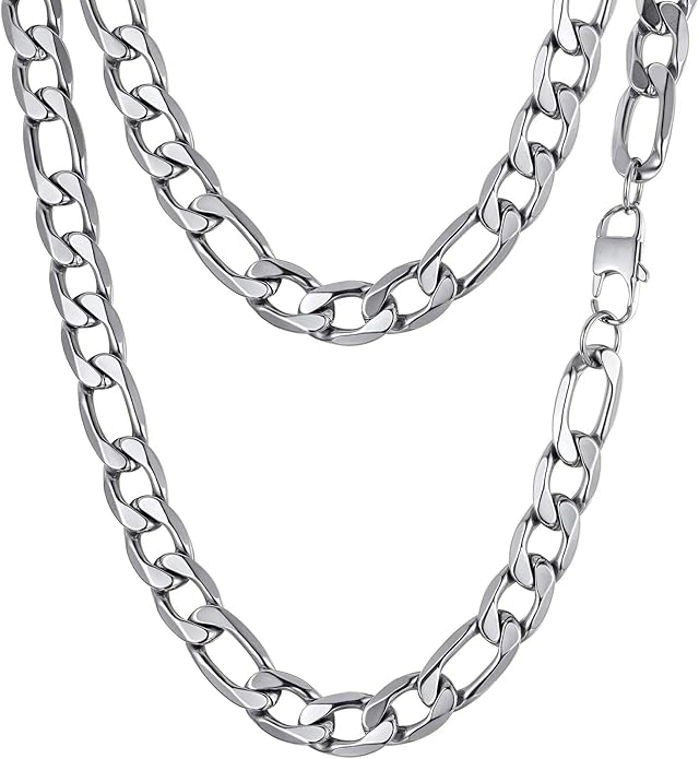 PROSTEEL 316L Stainless Steel Figaro Cuban Chain Necklace for Men, Black/18K Real Gold Plated, 4/5/6/7.5/9/10/13mm, 14inch-30inch, Come with Box