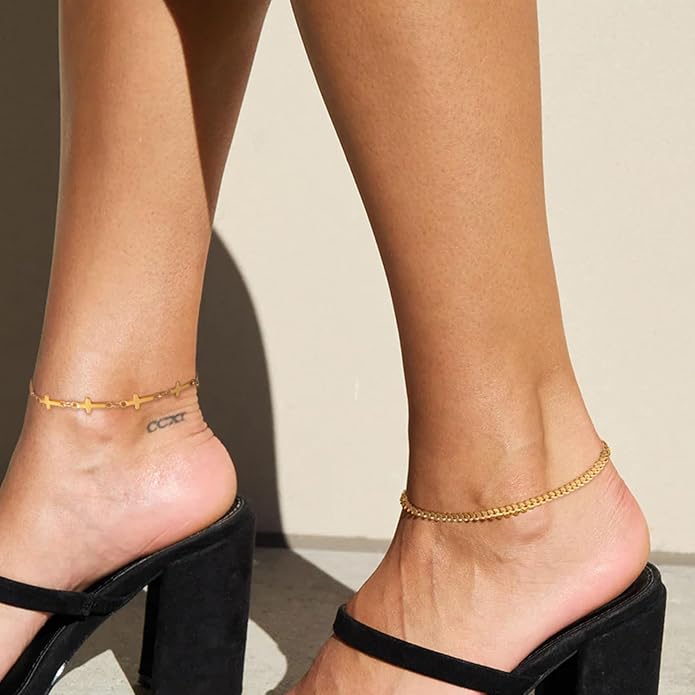 Sterling Silver Anklet Bracelets for Women Waterproof, 925 Sliver Plated CZ & Heart Charm Dainty Layer Anklets for Women Trendy, Simple Chain Anklets Set Gifts for Women, Jewelry Gifts for Her Women Mom Wife Girlfriend