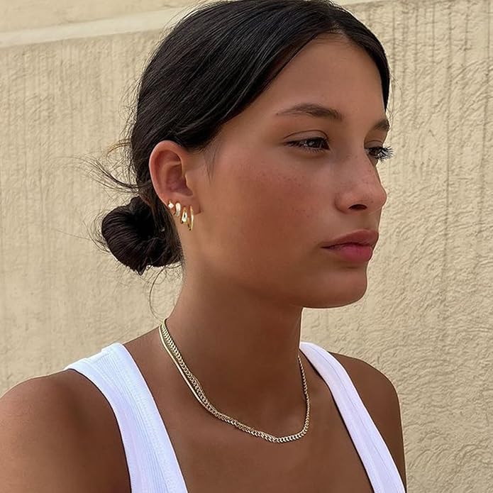 Small Gold Hoop Earrings Set for Women, 14K Gold Plated Lightweight Earrings Sets for Multiple Piercing, Hypoallergenic Huggie Gold Hoops Earrings for Women Jewelry