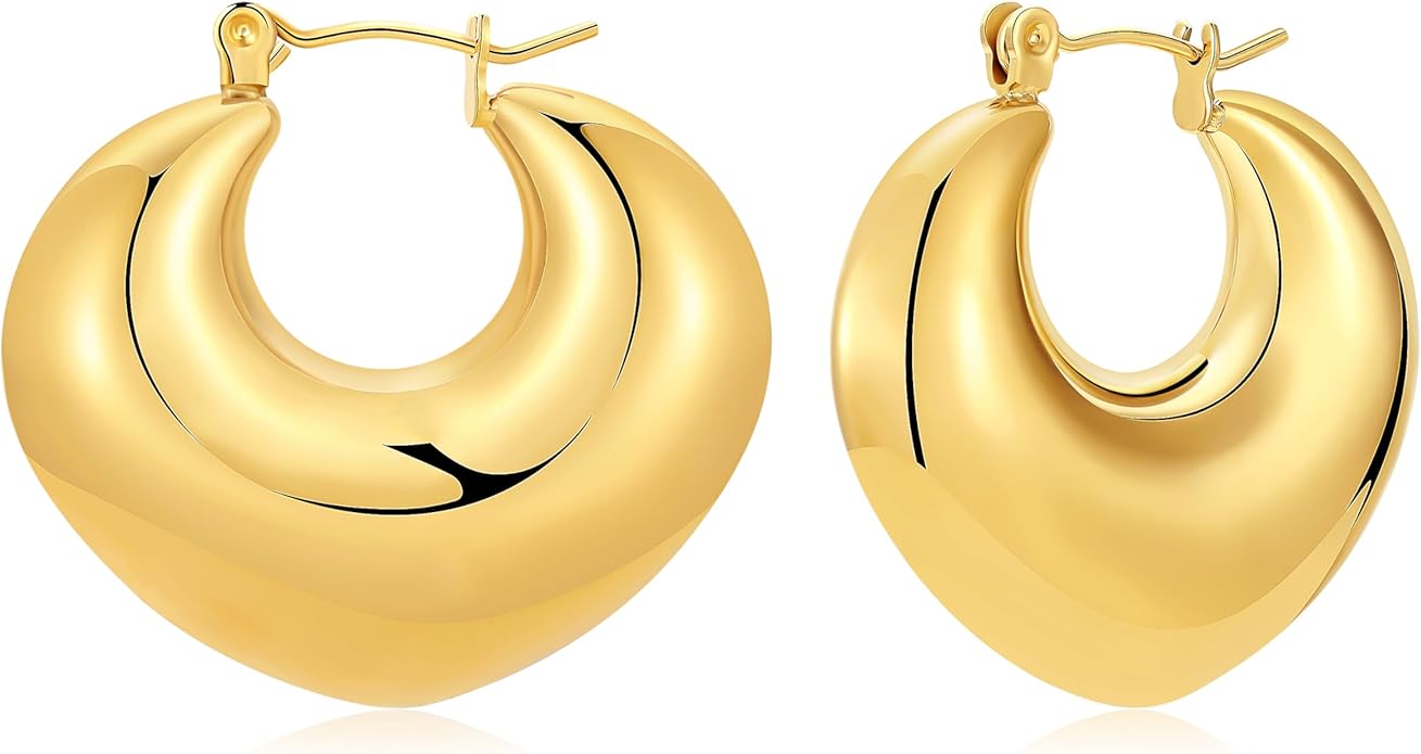 8YEARS Chunky Gold Hoop Earring for Women, 18K Gold Plated Lightweight Thick Hoops, Hypoallergenic Trendy Jewelry for Gift