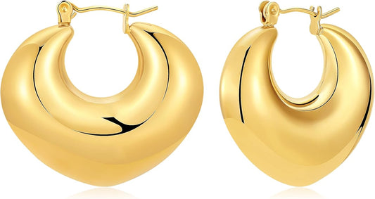 8YEARS Chunky Gold Hoop Earring for Women, 18K Gold Plated Lightweight Thick Hoops, Hypoallergenic Trendy Jewelry for Gift