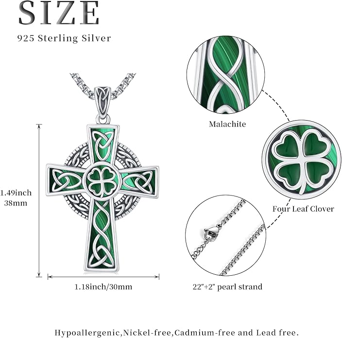 Midir&Etain Celtic Cross Necklace 925 Sterling Silver Cross Pendant Necklace Celtic Viking Irish Jewelry Religious Protective Gift for Men Women