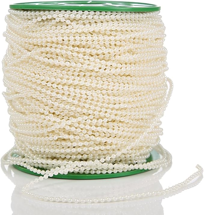 FQTANJU 2.5mm Ivory Faux Pearl Beads Garland Pearl Bead Roll Strand for Wedding, Birthday Party, Bouquet,Crafts Decoration (100 Meters Length)