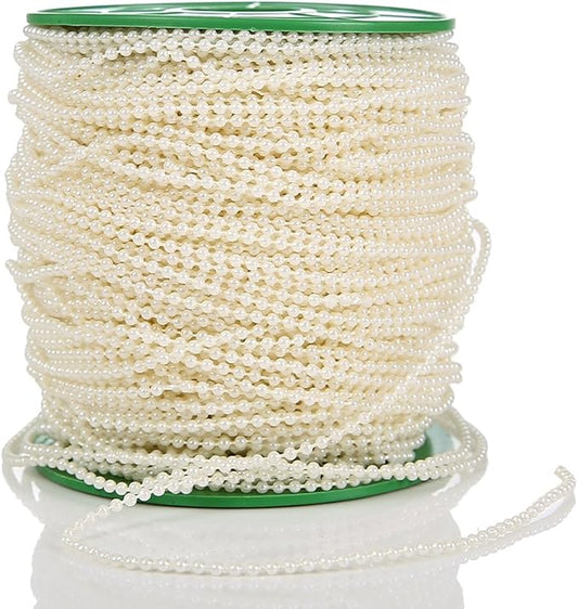 FQTANJU 2.5mm Ivory Faux Pearl Beads Garland Pearl Bead Roll Strand for Wedding, Birthday Party, Bouquet,Crafts Decoration (100 Meters Length)