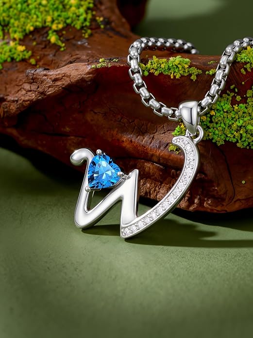 Christmas Gifts for Women Alphabet A to Z Initial Birthstone Pendant Necklaces for Women - 18k White Gold Plated Personalized Name Jewelry Valentine Mothers Day Birthday Gifts for Women Her Girlfriend