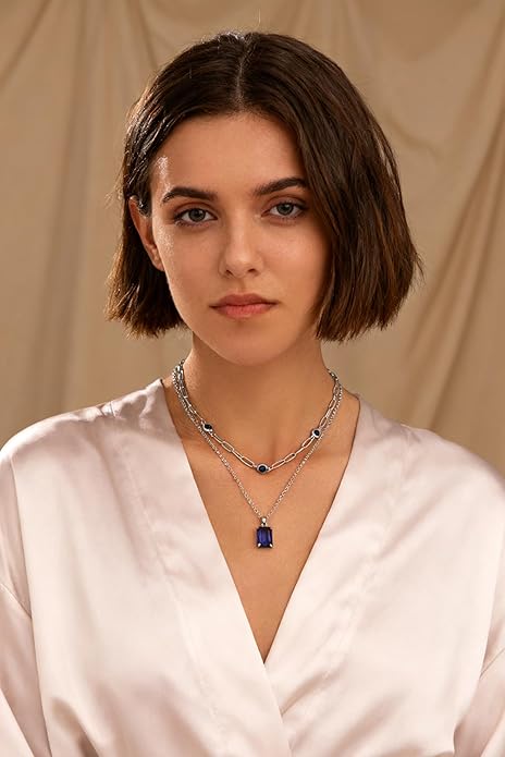 Gold Layered Pendant Necklaces for Women 14k Gold Plated Crystal Choker Necklace Paperclip Rhinestone Necklace Party Prom Jewelry