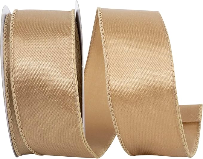 Reliant Ribbon 92575W-974-09F Satin Value Wired Edge Ribbon, 1-1/2 Inch X 10 Yards, Antique Gold
