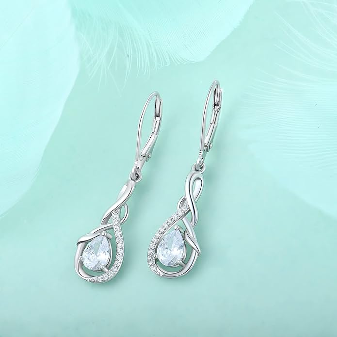 Starchenie Infinity Dangle Drop Earrings Sterling Silver Leverback Earrings Gemstones Twisted Jewelry