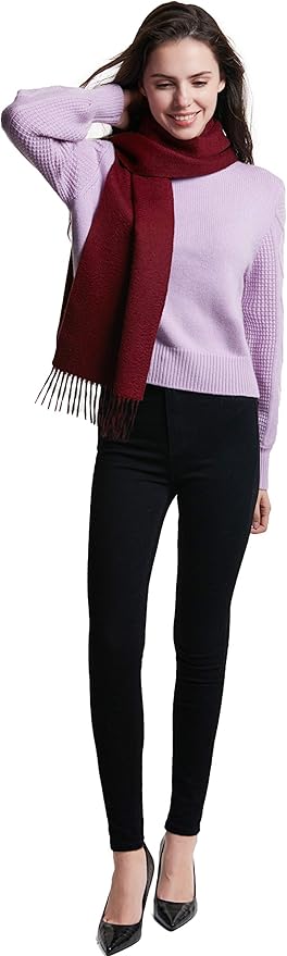 EURKEA 100% Cashmere 2025 Winter Scarf for Women Fringed Edges Warm & Soft Lightweight Solid/Plaid/Two-Tone Free Size