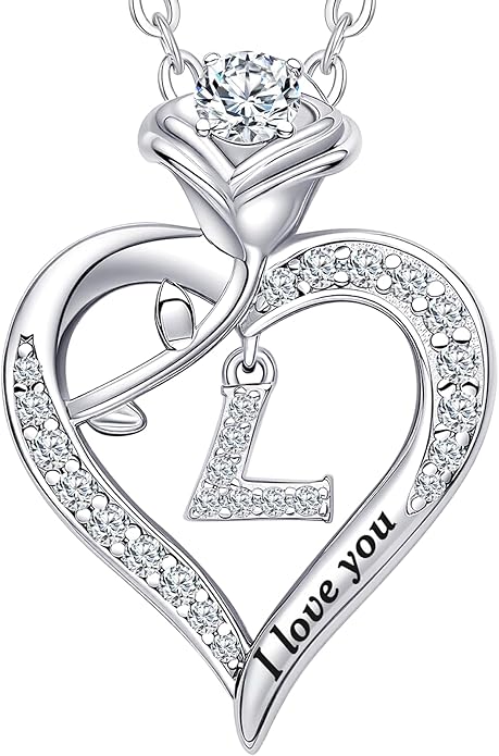 DWWGE Rose Heart Pendant Necklace Gifts for Wife, Engraved 'I love you' Gift for Wife Girlfriend, Anniversary Birthday Eternity Jewelry Present for Women, Moissanite Necklace Gift for Her