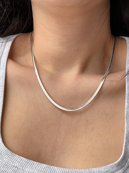 DEARMAY 14K Gold Plated Necklaces for Women, Dainty Gold Herringbone Choker Necklace Thin Layered Snake Chain Jewelry for Gifts